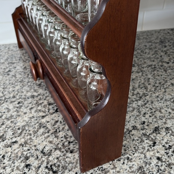 Antique Vintage Wooden Spice Rack with Glass Jars, Kitchen Craft Storage Shelf - Picture 5 of 14
